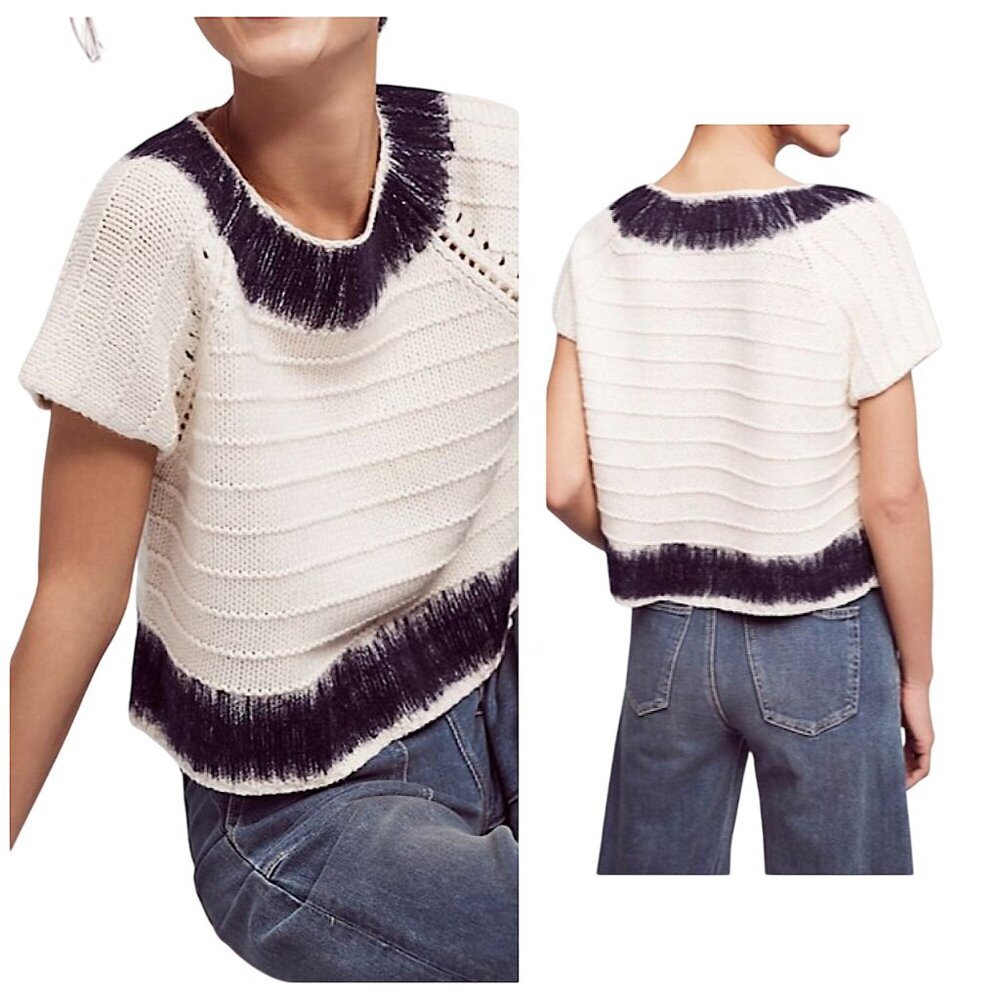Anthropologie Field Flower Feltwork Sweater Top Size XS Short Sleeve